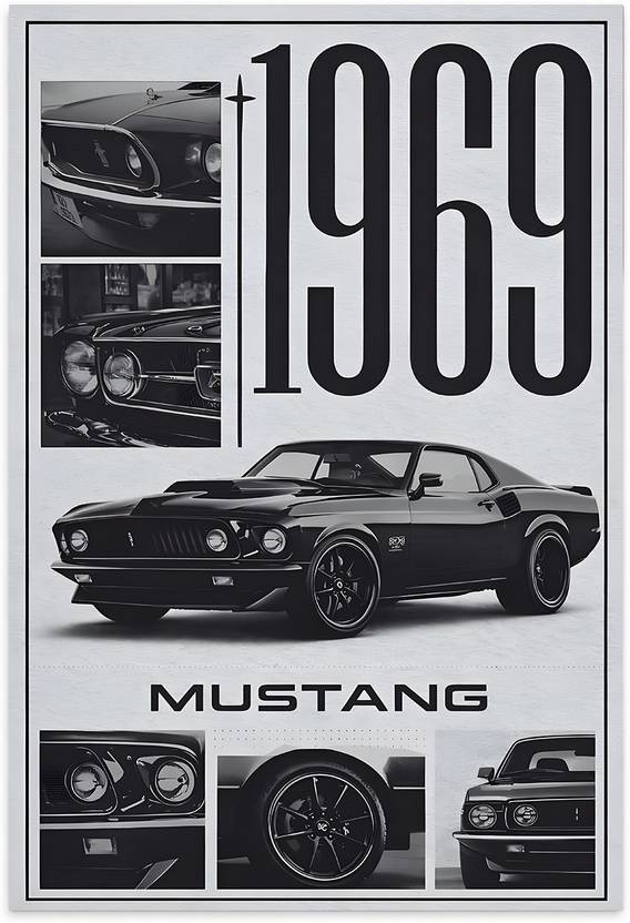 Craftnest Reflections 22 inch Mustang 1969 Car Wall Sticker Weatherproof For Cafe, Hotels, Bedroom Self Adhesive Sticker