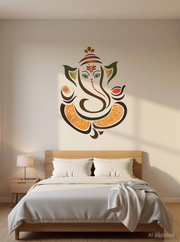 Aquire International 45 cm homedecorbeautiful multicolour lord ganesh ji wall sticker for home décor Self Adhesive Sticker