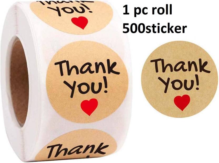 Akvanar 3 cm Thank You Stickers 500pcs Round Thank You Adhesive Cute Sticker Pack of 1 Self Adhesive Sticker