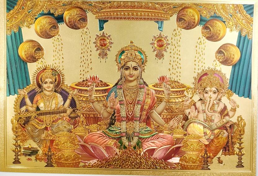 AmazingKarts 30 cm Lakshmi Ganesh Saraswati God Wall Stickers PVC Bhagwan Stickers( 30 x 21 CM