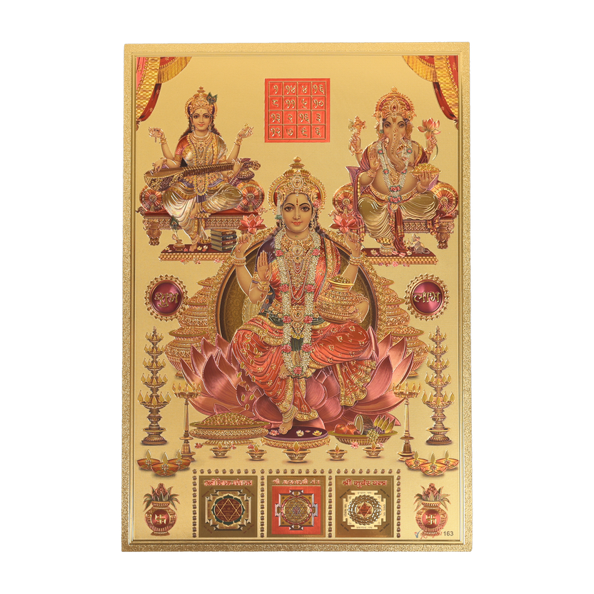 Quickoo 53 cm Laxmi Ganesh Saraswati Poster sticker Self Adhesive Sticker