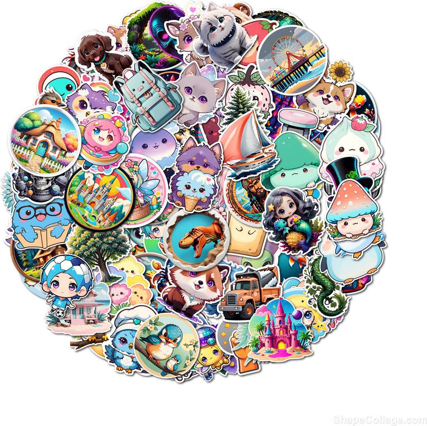 ClassyParadise 5.5 cm Cute Animals & Colorful Character Sticker Pack Self Adhesive Sticker