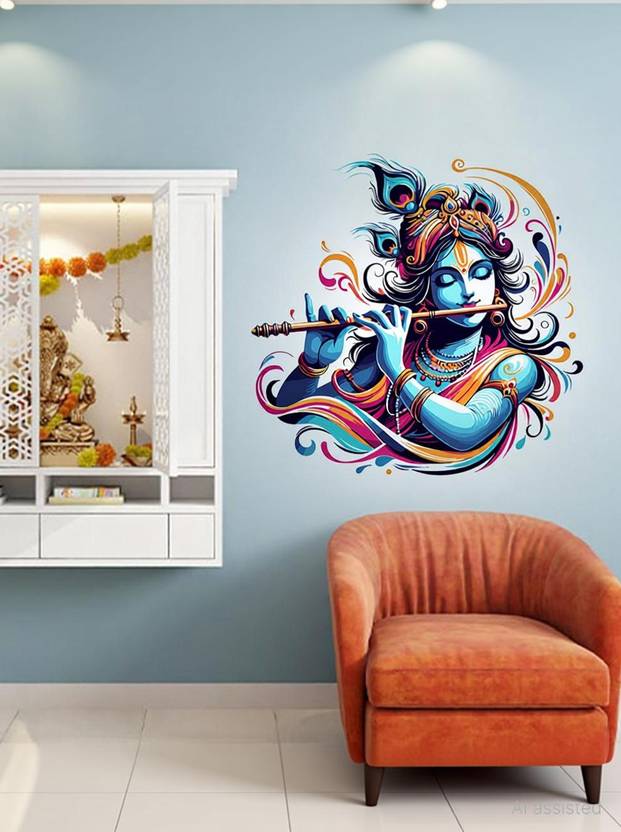 COLOURED WINGS 60 cm Murli Krishna Designs of Wall Stickers for Home Decoration Self Adhesive Sticker