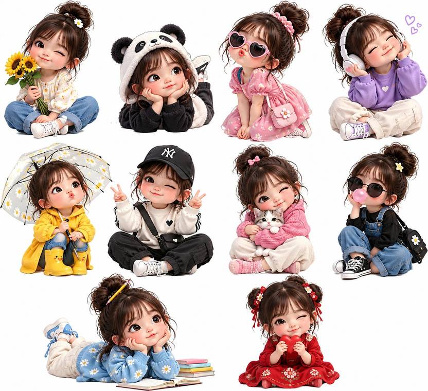 Lilac Horizon 4 cm Cute Cartoon Girl Vinyl Self Adhesive Sticker