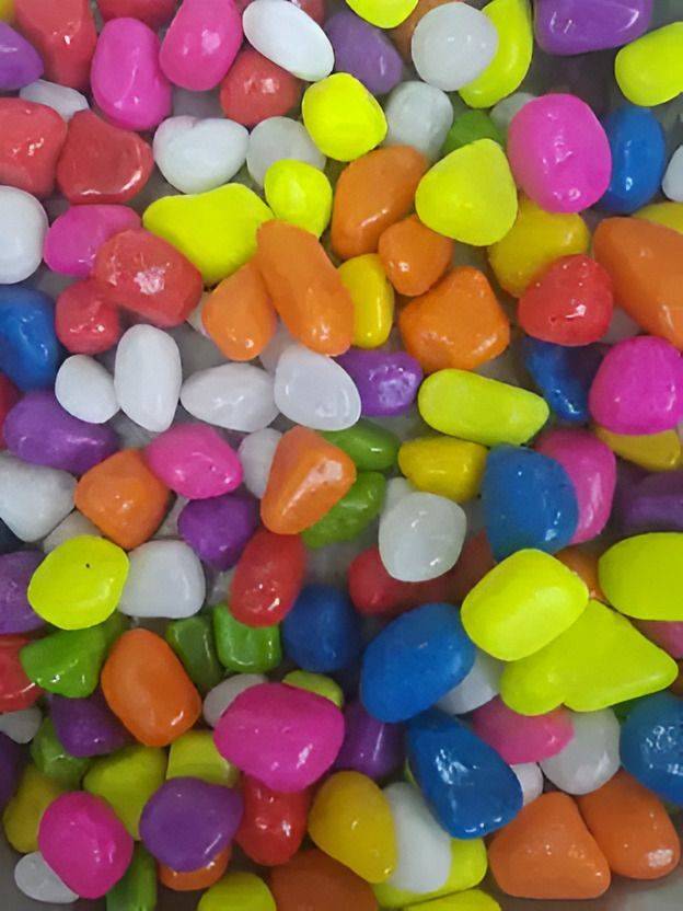 Glowvella 1 Kg Multi Coloured Decorative Stones River Pebbles for Flowerpot, Garden Polished Oval Marble Pebbles