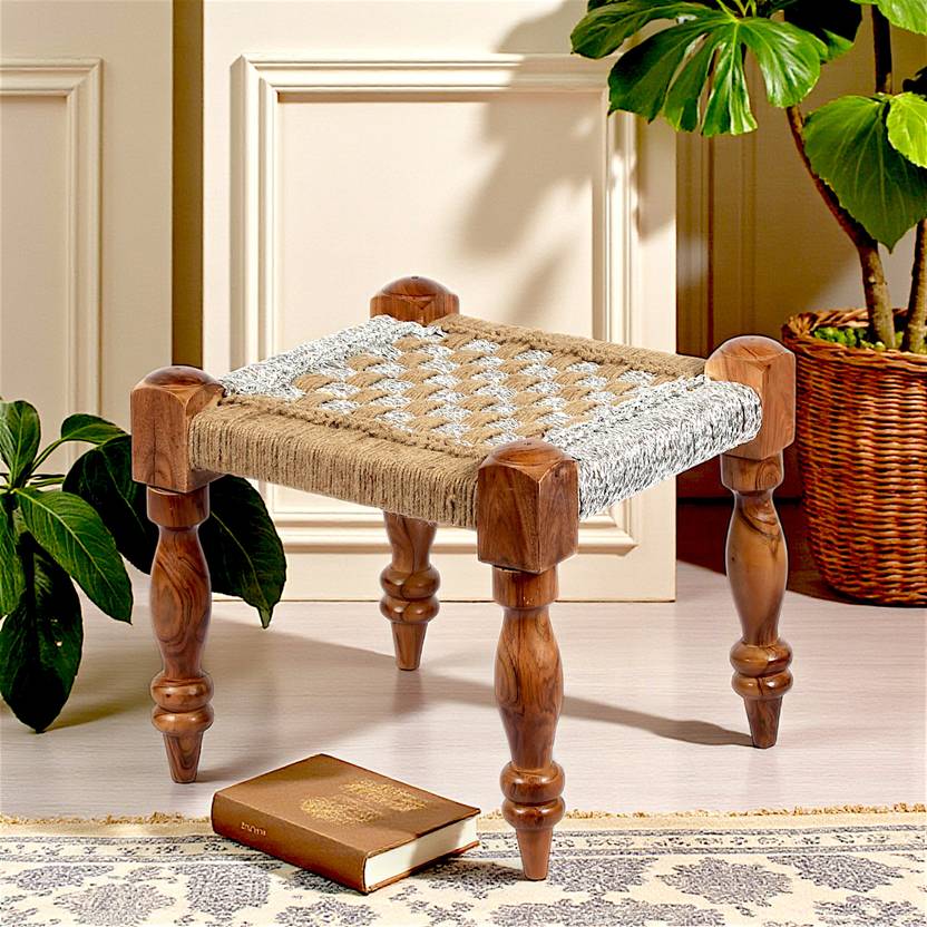 Ikiriya Riaza Sheesham Wood Vintage Square Living & Bedroom Stool