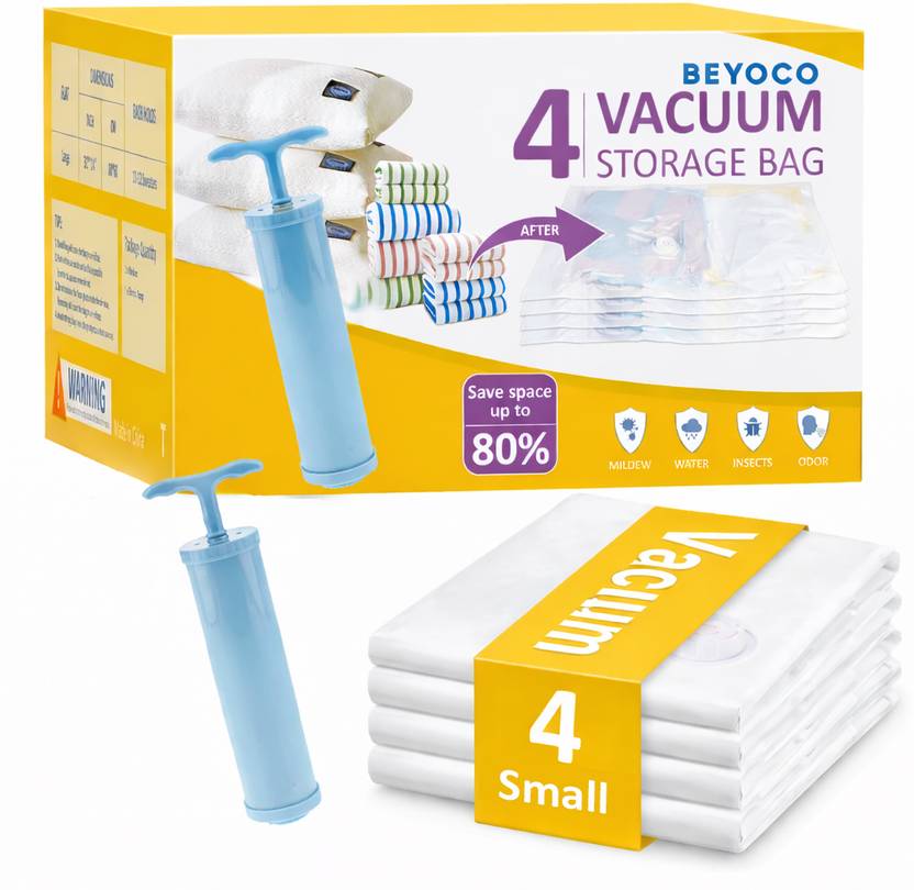 Beyoco 4 Small Travel Storage Vacuum Bags, Manual Pump Travel Storage Vacuum Bags