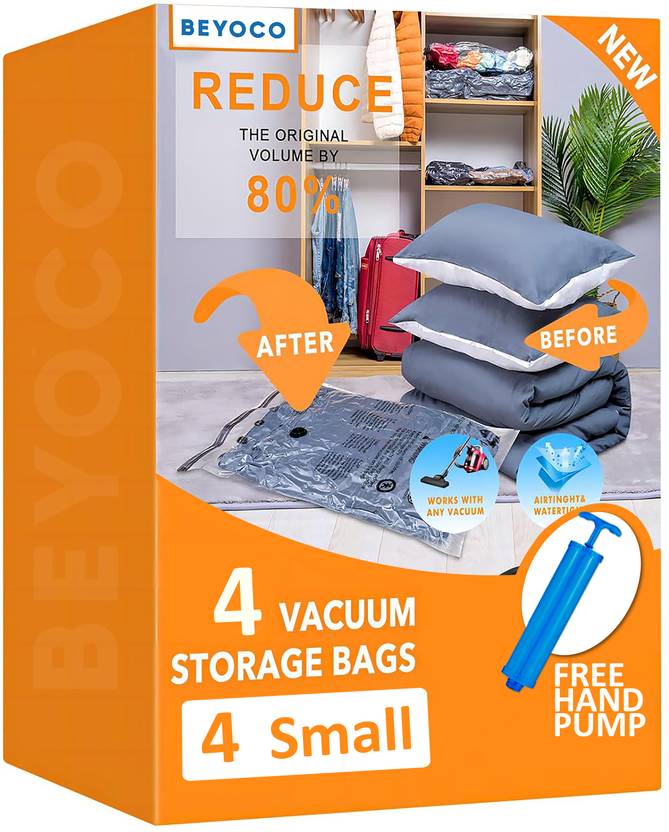 Beyoco Space saver bags 4 piece with manual pump best for Cloths storage, Samll size Travel Storage Vacuum Bags