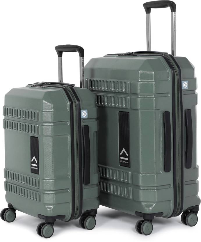 Uppercase Hard Body Set of 2 Luggage 8 Wheels - Bullet Hard Trolley Set of 2 (S+M), TSA Approved Lock - Green