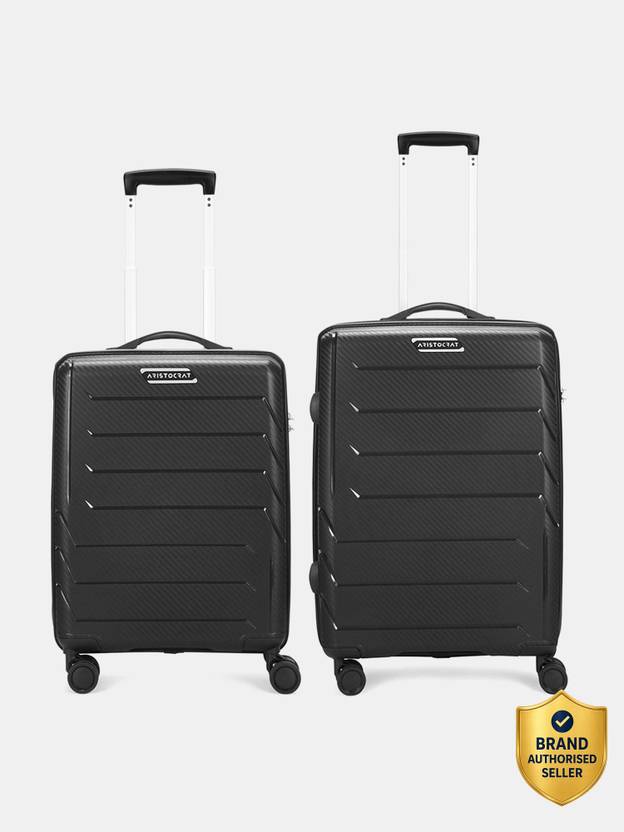 ARISTOCRAT Hard Body Set of 2 Luggage 8 Wheels - CHROMA 8W(N) STROLLY Set of 2 (Small 55cm | Medium 65cm) 360 BLACK - Black