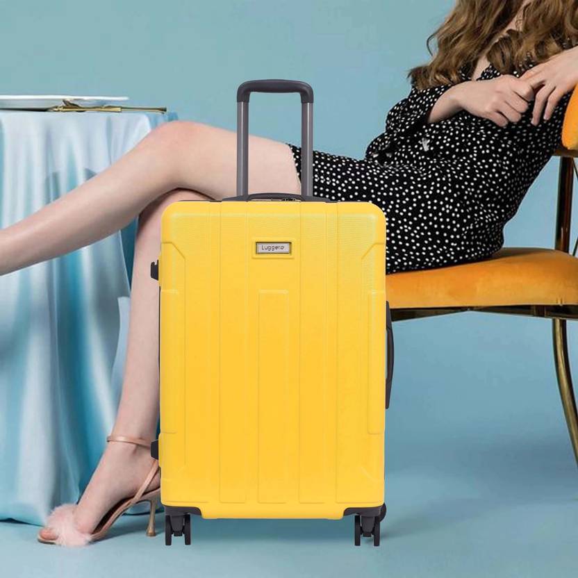 Luggero Small Cabin & Check-in Set (53 cm) 8 Wheels - CANDY Light-Weight & Durable Polycarbonate YELLOW Hard Luggage - Yellow