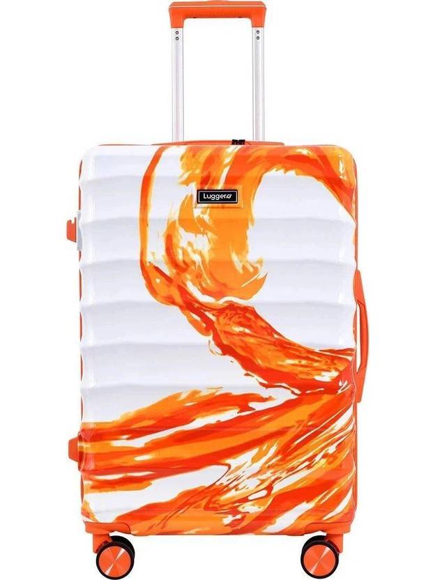 Luggero Medium Check-in Suitcase (65 cm) 8 Wheels - Aura Light-Weight & Durable Polycarbonate Orange Hard Luggage - Orange