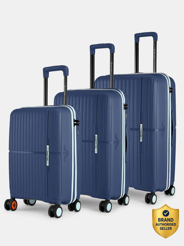 Click to enlarge NASHER MILES Springfield Hard-Sided Polypropylene Luggage Set of 3 Trolley Bag for Travel Cabin & Check-in Set 8 Wheels - 28 inch SkyBlue, NavyBlue - Price in India