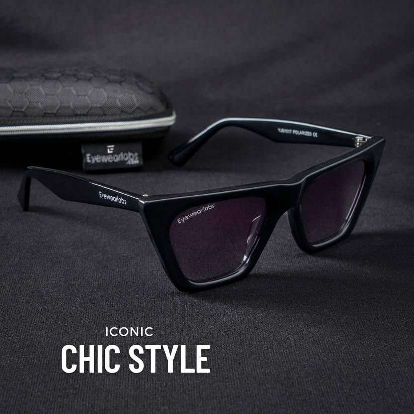 Polarized, UV Protection Retro Square Sunglasses (47)  (For Women, Black)