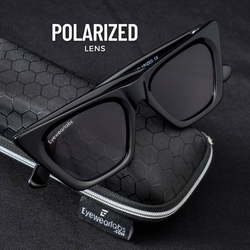 Polarized, UV Protection Retro Square Sunglasses (47)  (For Women, Black)