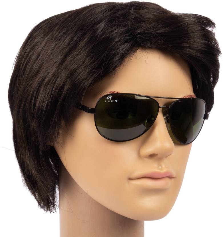 Toughened Glass Lens, UV Protection Aviator, Wrap-around Sunglasses (58)  (For Men, Green)