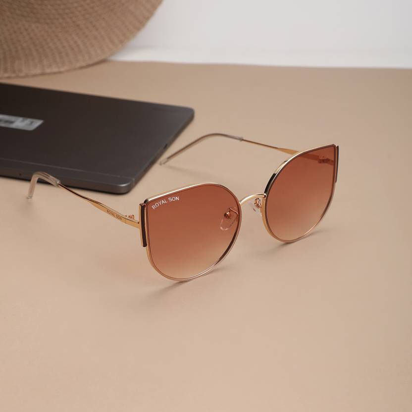 Gradient, UV Protection Round, Oval, Cat-eye Sunglasses (56)  (For Women, Brown)