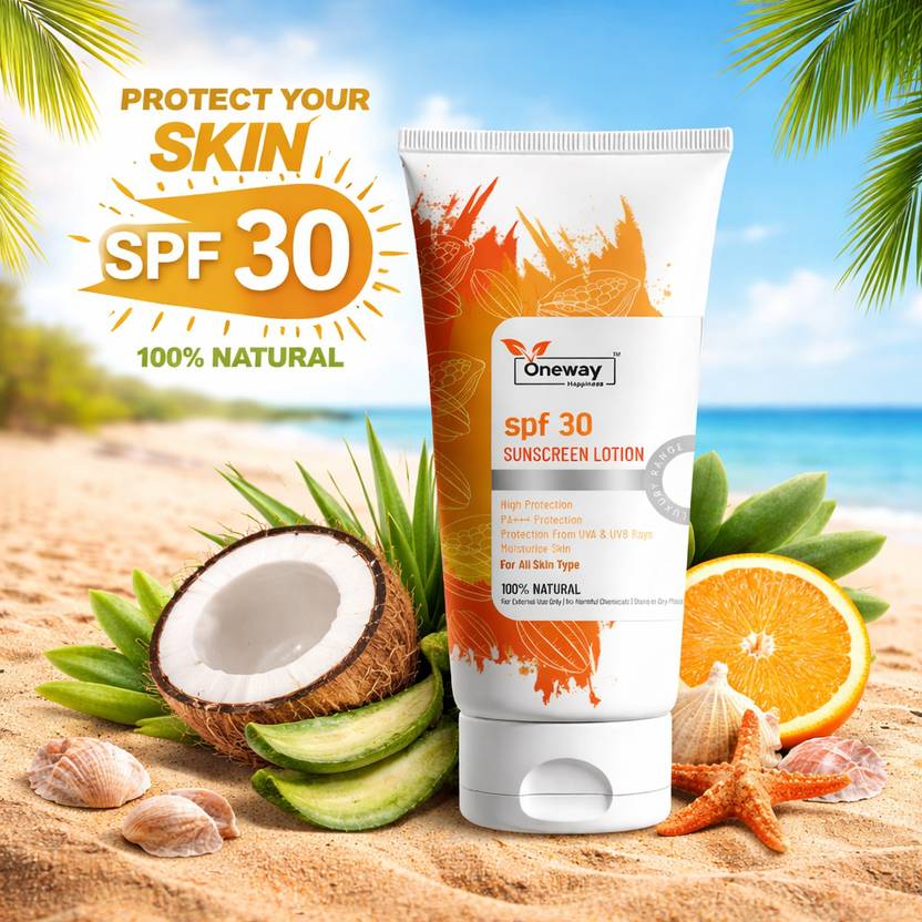 Oneway Happiness Sunscreen - SPF 30 PA+++ Herbal Sunscreen Lotion SPF 30 | Broad Spectrum UVA & UVB Protection