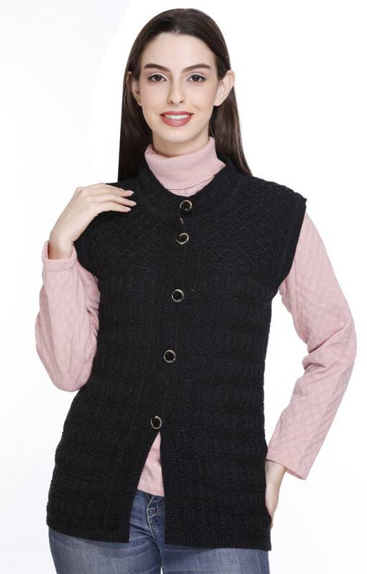 Afronaut Self Design Round Neck Casual Women Black Sweater