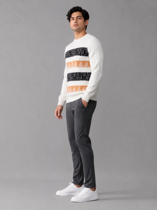 HETESHE Men Orange Geometric Print Sweater - Image 3