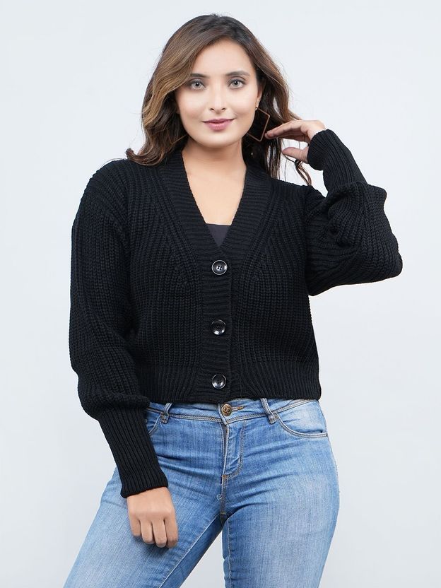 HouseOfCommon Women V Neck Black Sweater - Image 1