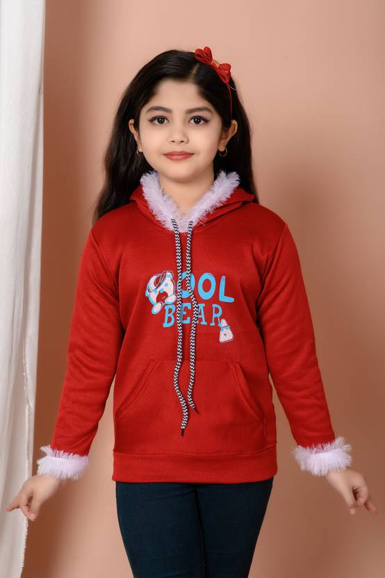 barkatdesigningplanet Printed Hooded Neck Casual Girls Red Sweater