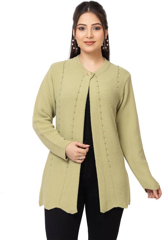 Lasoon Women Self Design Round Neck Light Green Sweater