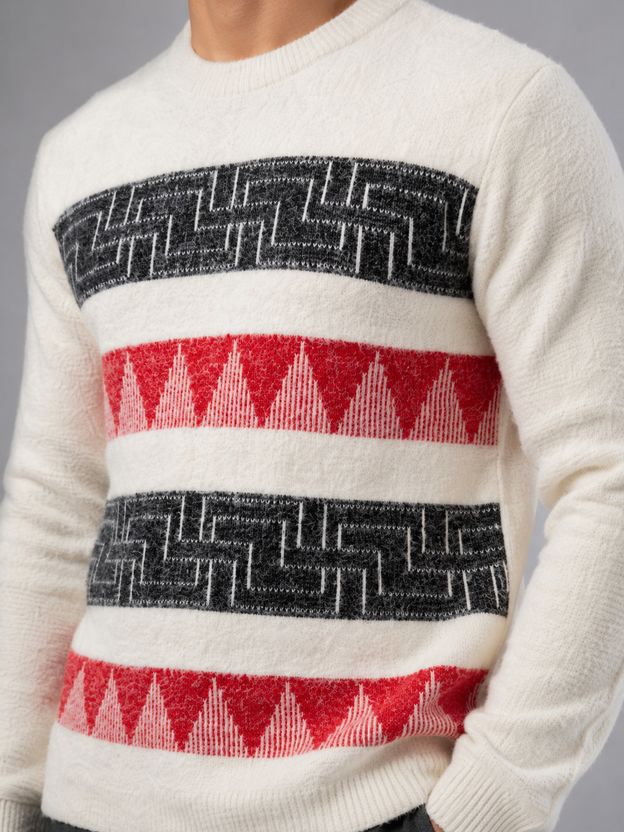 HETESHE Men Orange Geometric Print Sweater - Image 7