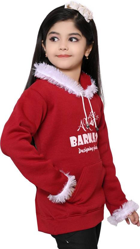 barkatdesigningplanet Printed Hooded Neck Casual Girls Maroon Sweater