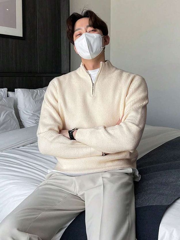 ColorChakra Men White High Neck Sweater - Image 1