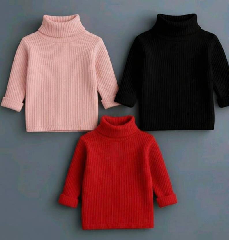 Desnuda Self Design High Neck Casual Baby Boys & Baby Girls Black, Pink, Red Sweater