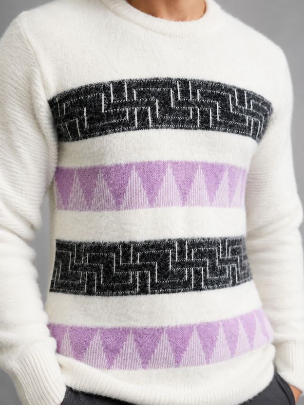 HETESHE Men Orange Geometric Print Sweater - Image 6