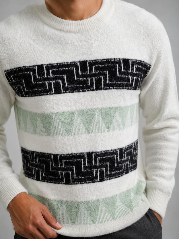HETESHE Men Orange Geometric Print Sweater - Image 5