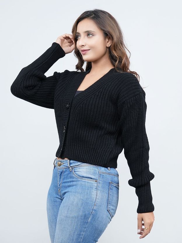 HouseOfCommon Women V Neck Black Sweater - Image 4