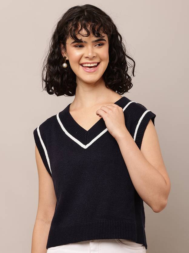 Nobarr Women Solid V Neck Black Sweater