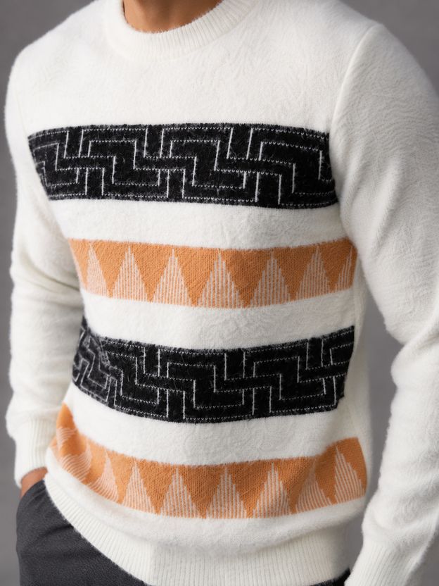 HETESHE Men Orange Geometric Print Sweater - Image 1
