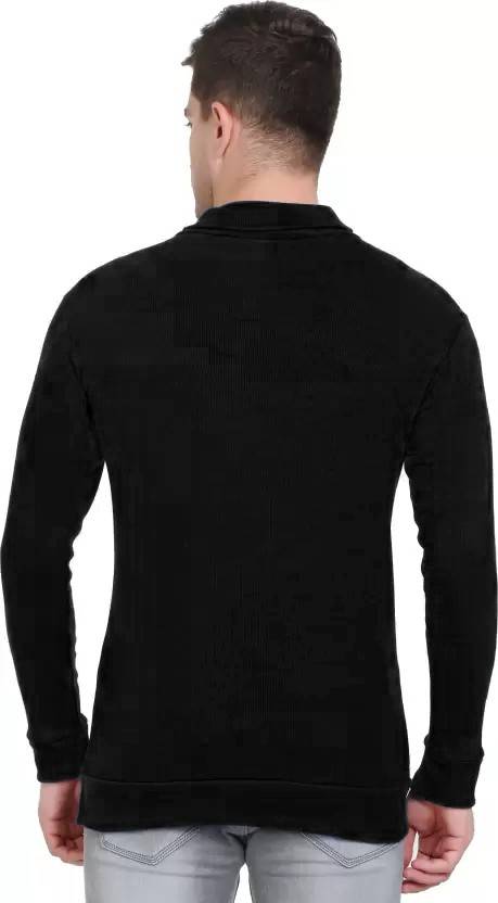 Men Solid High Neck Black Sweater