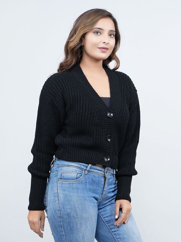 HouseOfCommon Women V Neck Black Sweater - Image 3