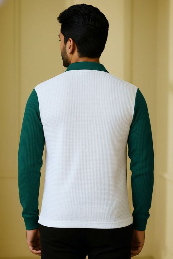 Try Men Striped Zip Neck Black, Dark Green, White - Image 2