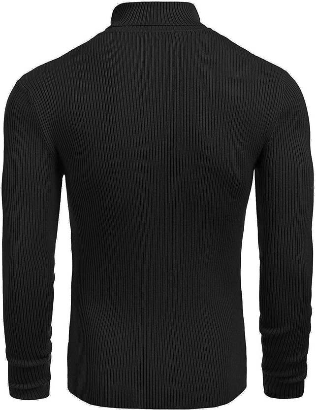 Men Striped Turtle Neck Black Sweater