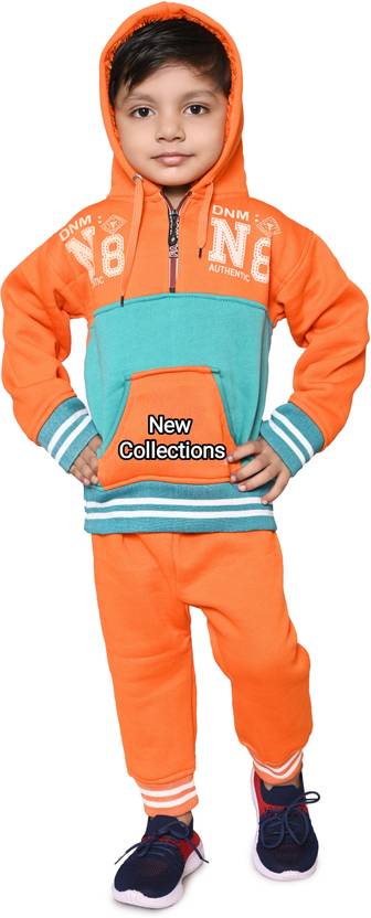 Moonlight Boys Printed Hooded Neck Orange Sweater