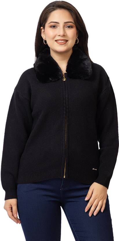 Lasoon Women Solid Black Sweater
