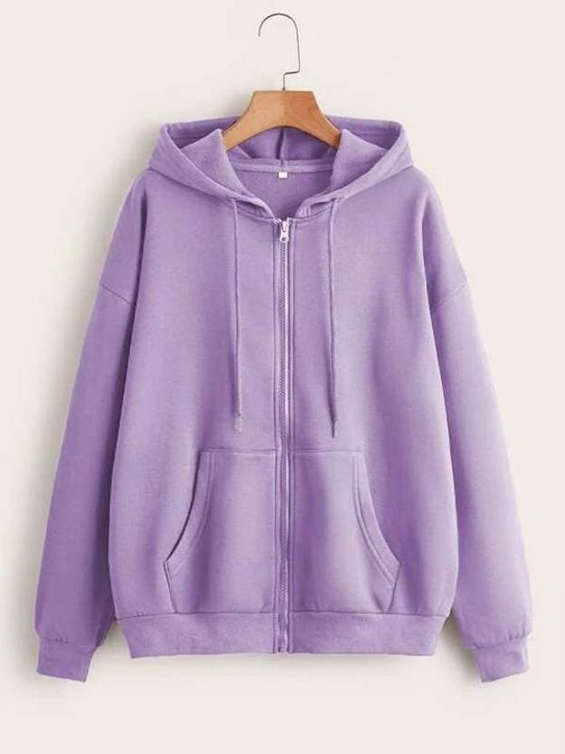 Women Full Sleeve Solid Hooded Sweatshirt