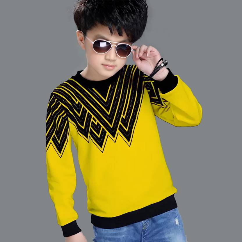 SUPERSQUAD Boys Full Sleeve Chevron/Zig Zag, Color Block, Graphic Print, Self Design Sweatshirt