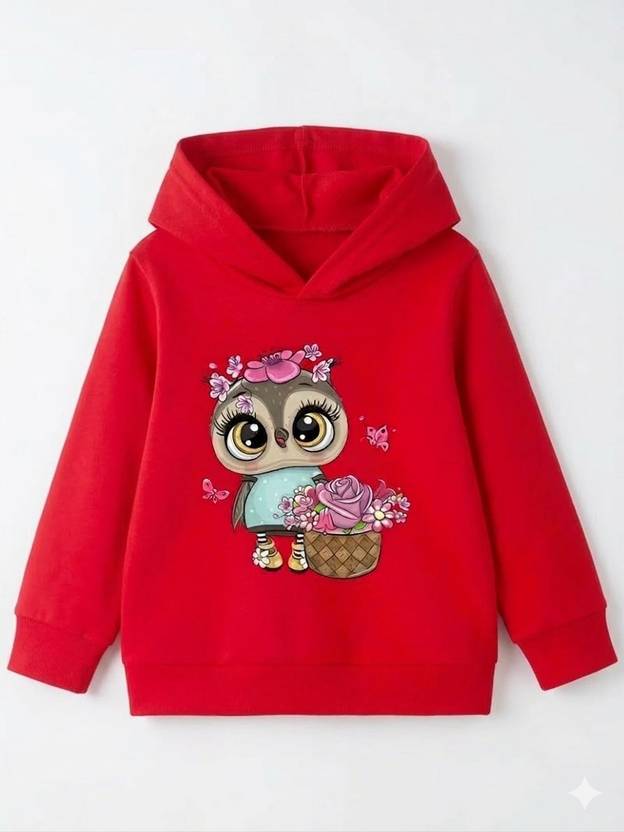 KEESOR Girls Full Sleeve Printed Hooded Sweatshirt