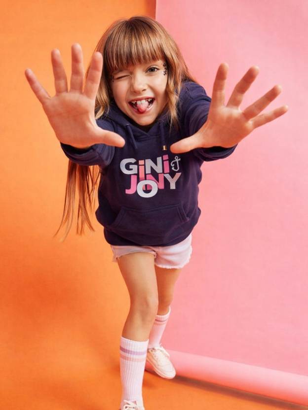 GINI & JONY Girls Full Sleeve Self Design Hooded Sweatshirt