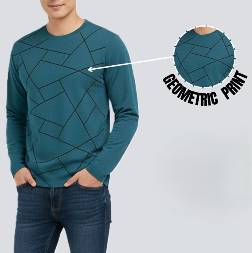 Try Men Geometric Print Blue T-Shirt - Image 3