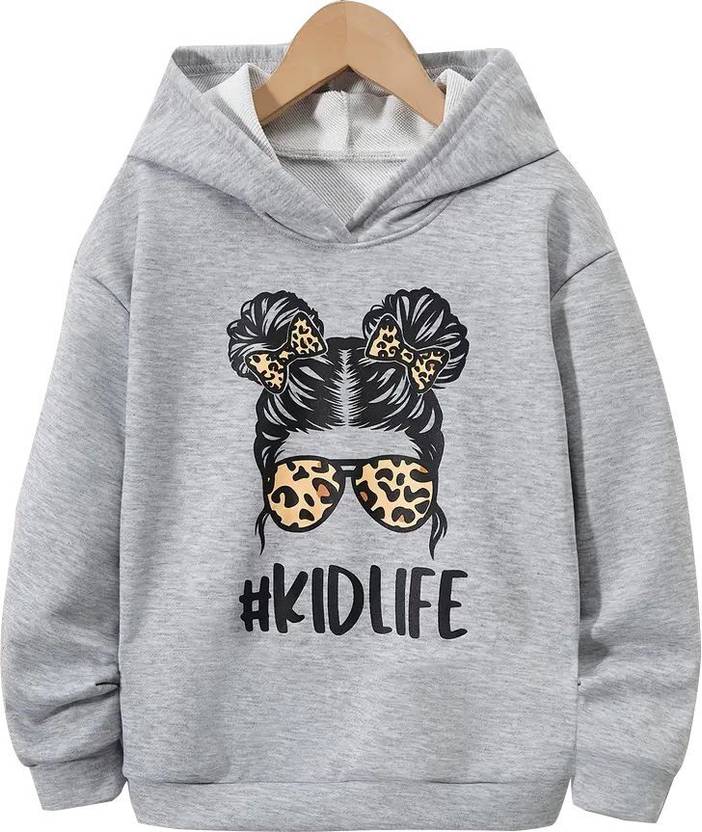 KEESOR Girls Full Sleeve Graphic Print Hooded Sweatshirt