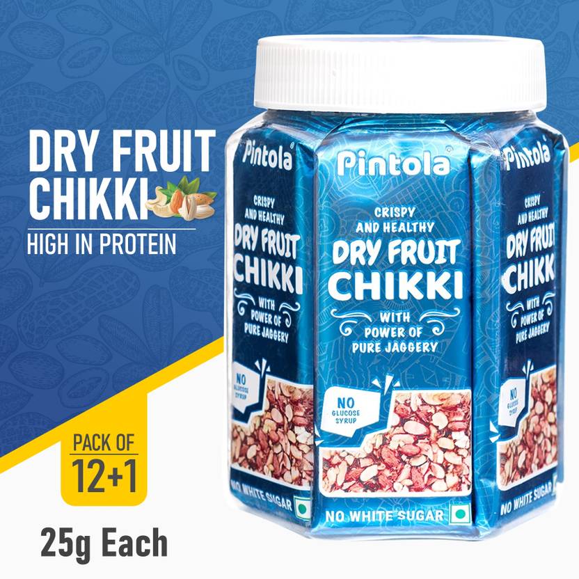 pintola Dry Fruit Chikki Jar, Pack of 13 pcs (12+1 Chikki Extra)(325g
