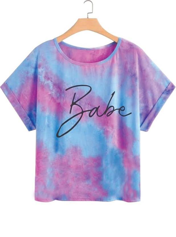 JUNEBERRY Women Tie & Dye Round Neck Pure Cotton Purple T-Shirt